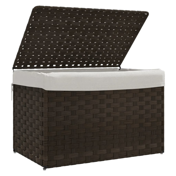 Wasmand met deksel 55,5x35x34 cm poly rattan donkerbruin