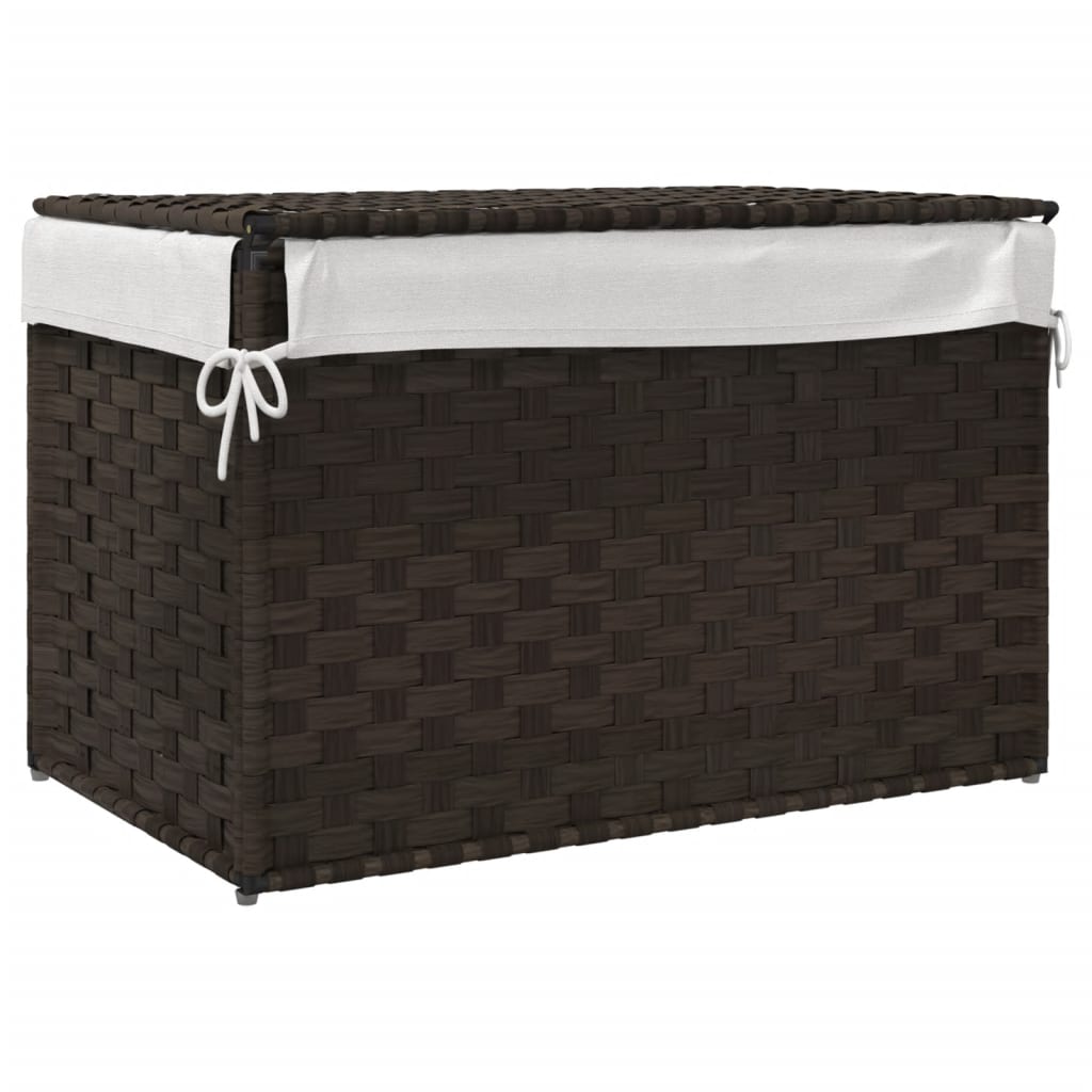 Wasmand met deksel 55,5x35x34 cm poly rattan donkerbruin