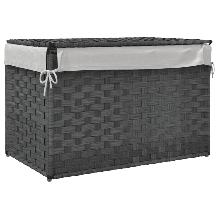 Wasmand met deksel 55,5x35x34 cm poly rattan grijs