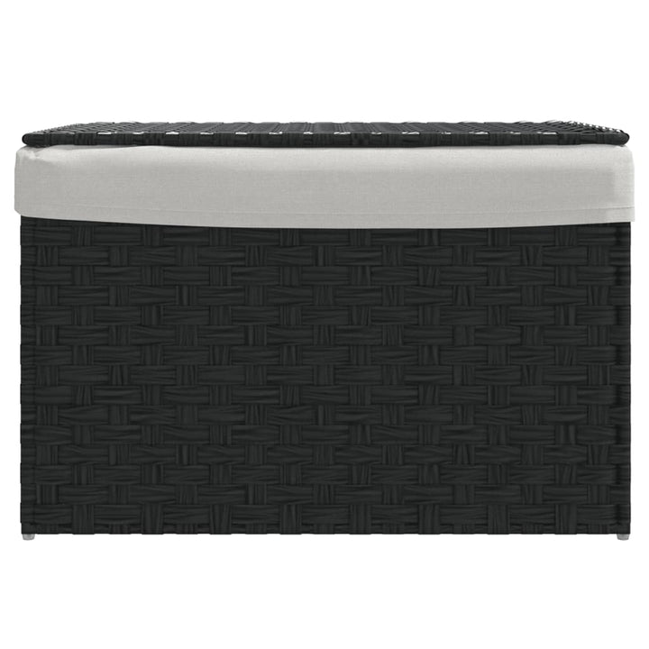 Wasmand met deksel 55,5x35x34 cm poly rattan zwart