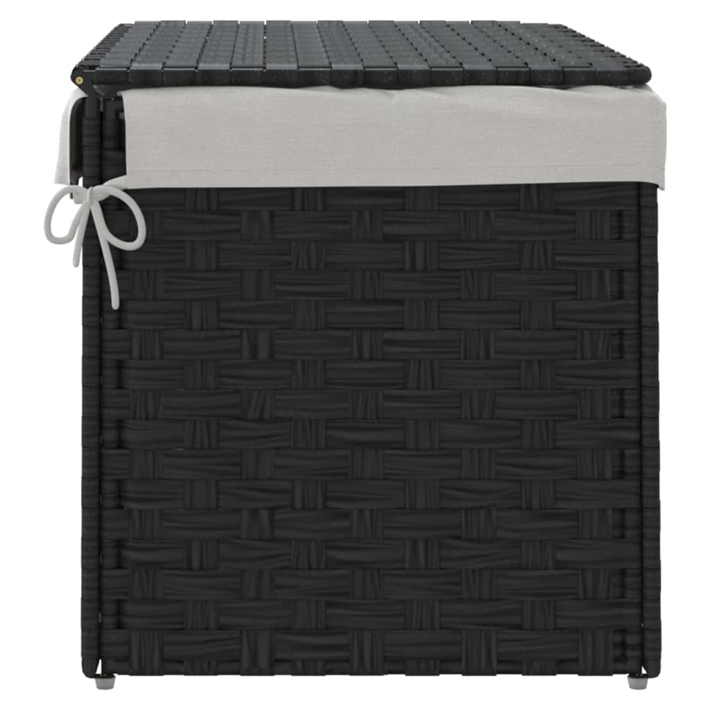 Wasmand met deksel 55,5x35x34 cm poly rattan zwart