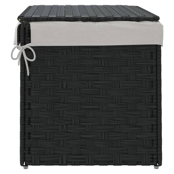 Wasmand met deksel 55,5x35x34 cm poly rattan zwart