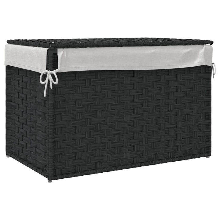 Wasmand met deksel 55,5x35x34 cm poly rattan zwart