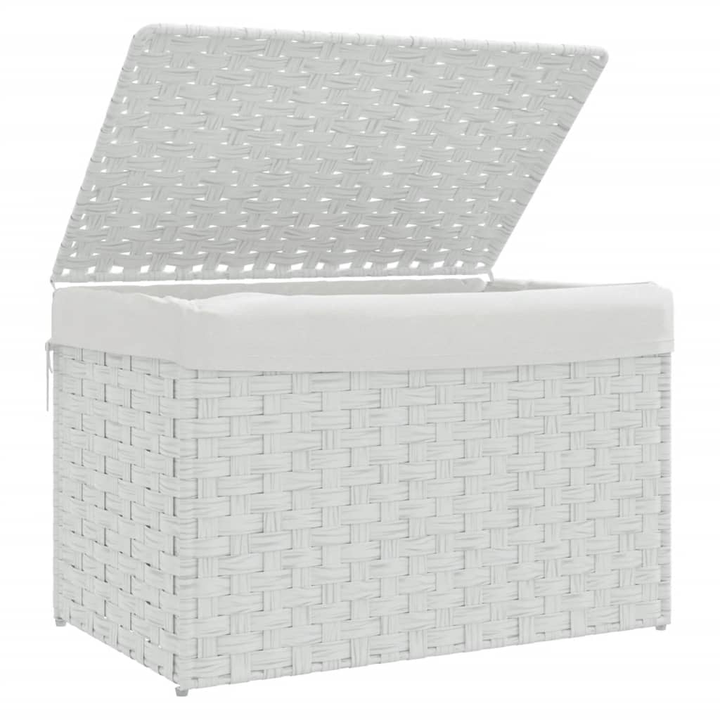 Wasmand met deksel 55,5x35x34 cm poly rattan wit