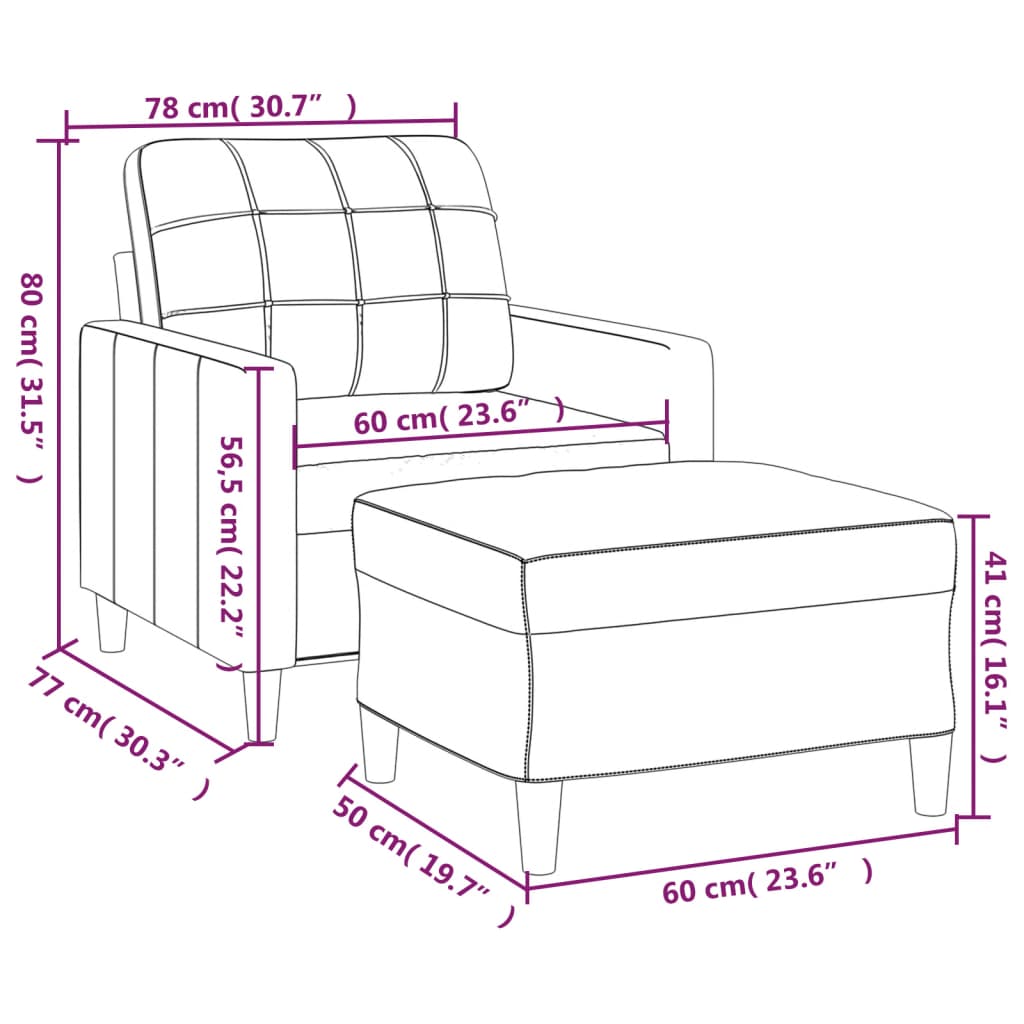 Fauteuil met voetenbank 60 cm stof donkergrijs