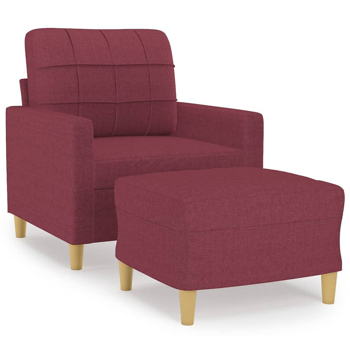 Fauteuil met voetenbank 60 cm stof wijnrood