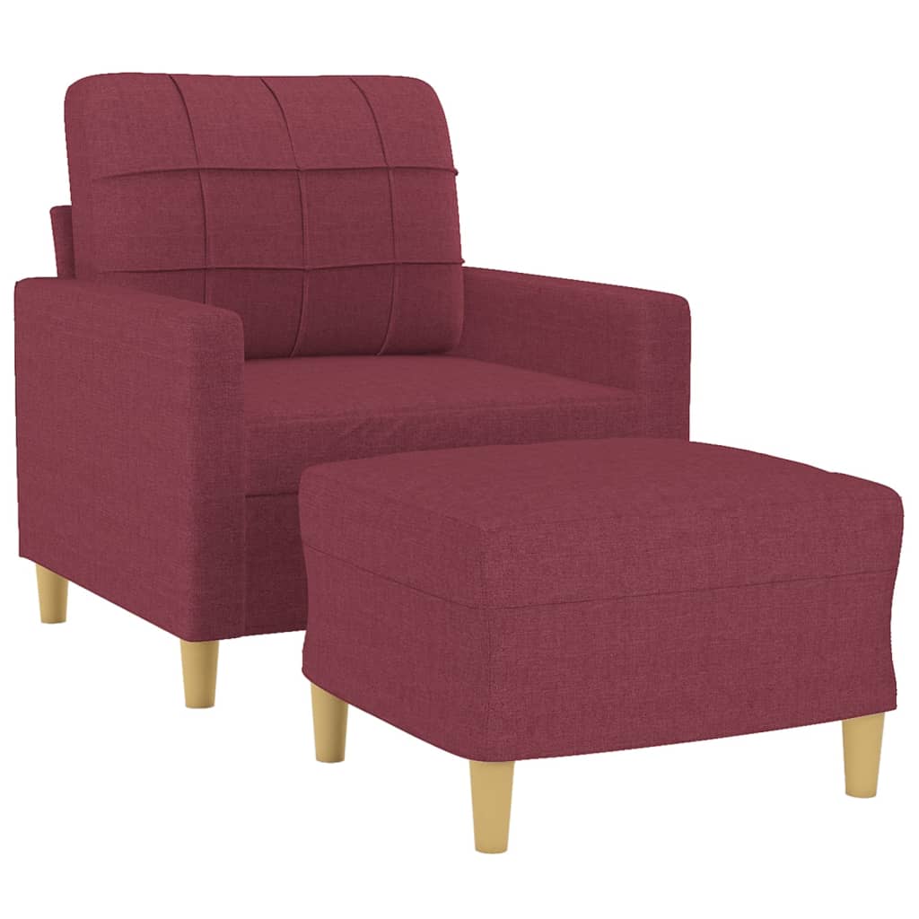 Fauteuil met voetenbank 60 cm stof wijnrood