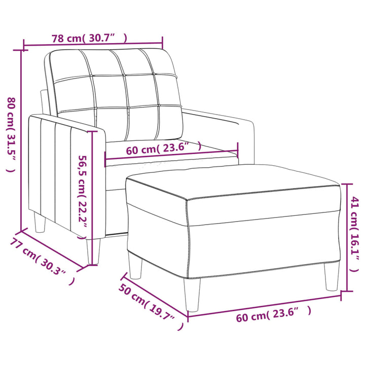 Fauteuil met voetenbank 60 cm stof wijnrood