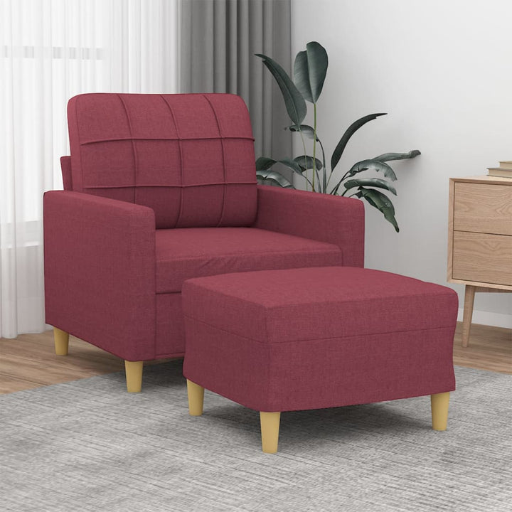 Fauteuil met voetenbank 60 cm stof wijnrood