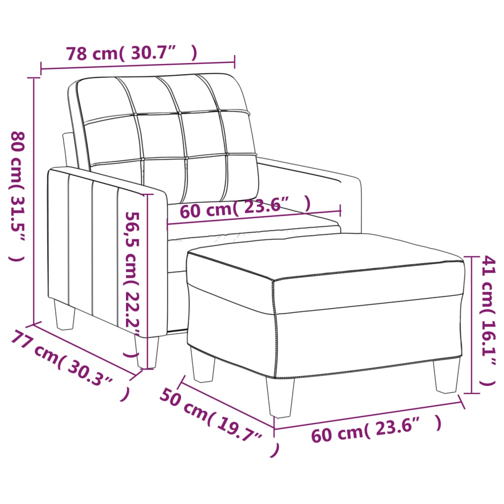 Fauteuil met voetenbank 60 cm kunstleer zwart