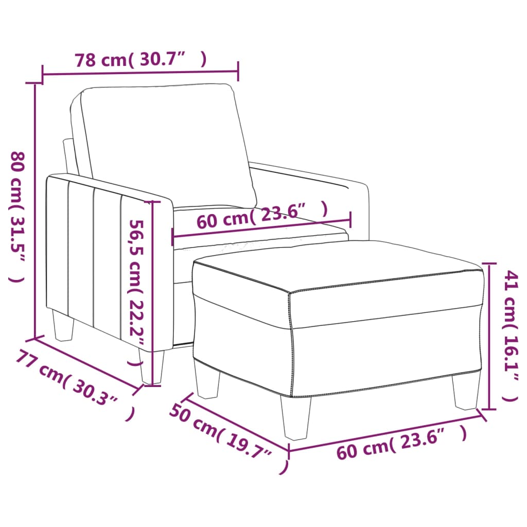 Fauteuil met voetenbank 60 cm kunstleer wijnrood