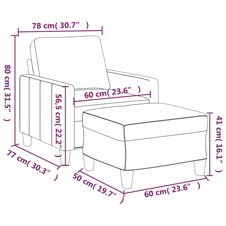 Fauteuil met voetenbank 60 cm kunstleer wijnrood