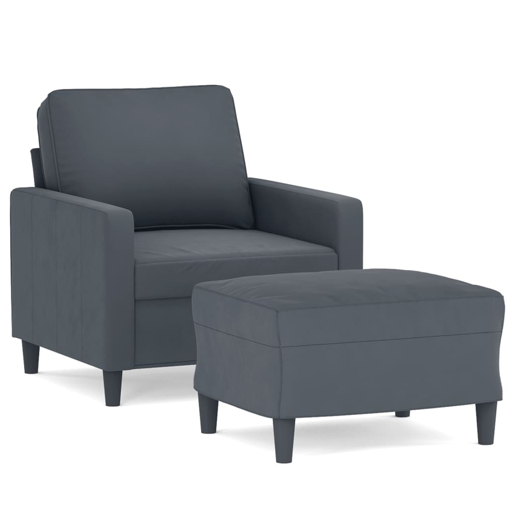 Fauteuil met voetenbank 60 cm fluweel donkergrijs