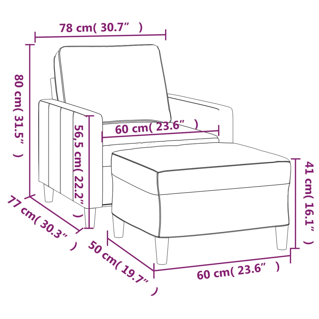 Fauteuil met voetenbank 60 cm fluweel donkergrijs