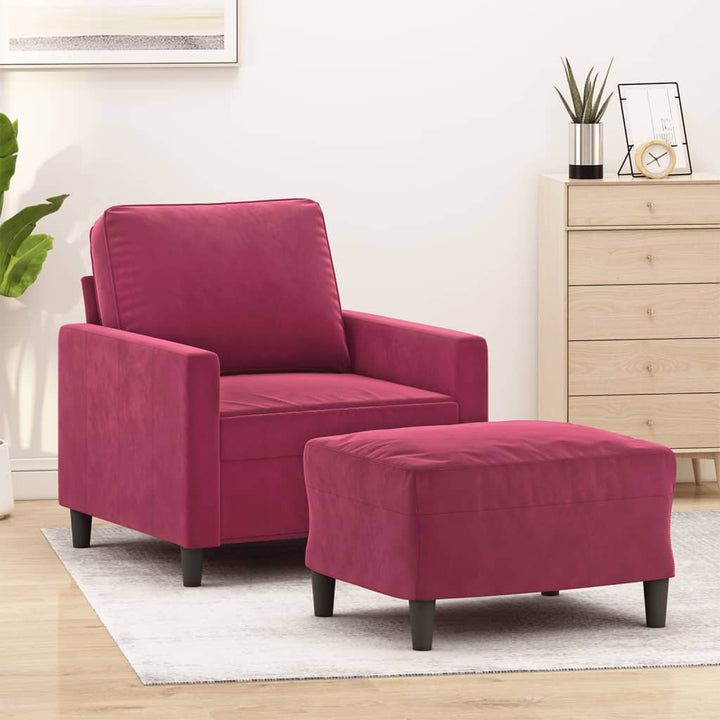 Fauteuil met voetenbank 60 cm fluweel wijnrood