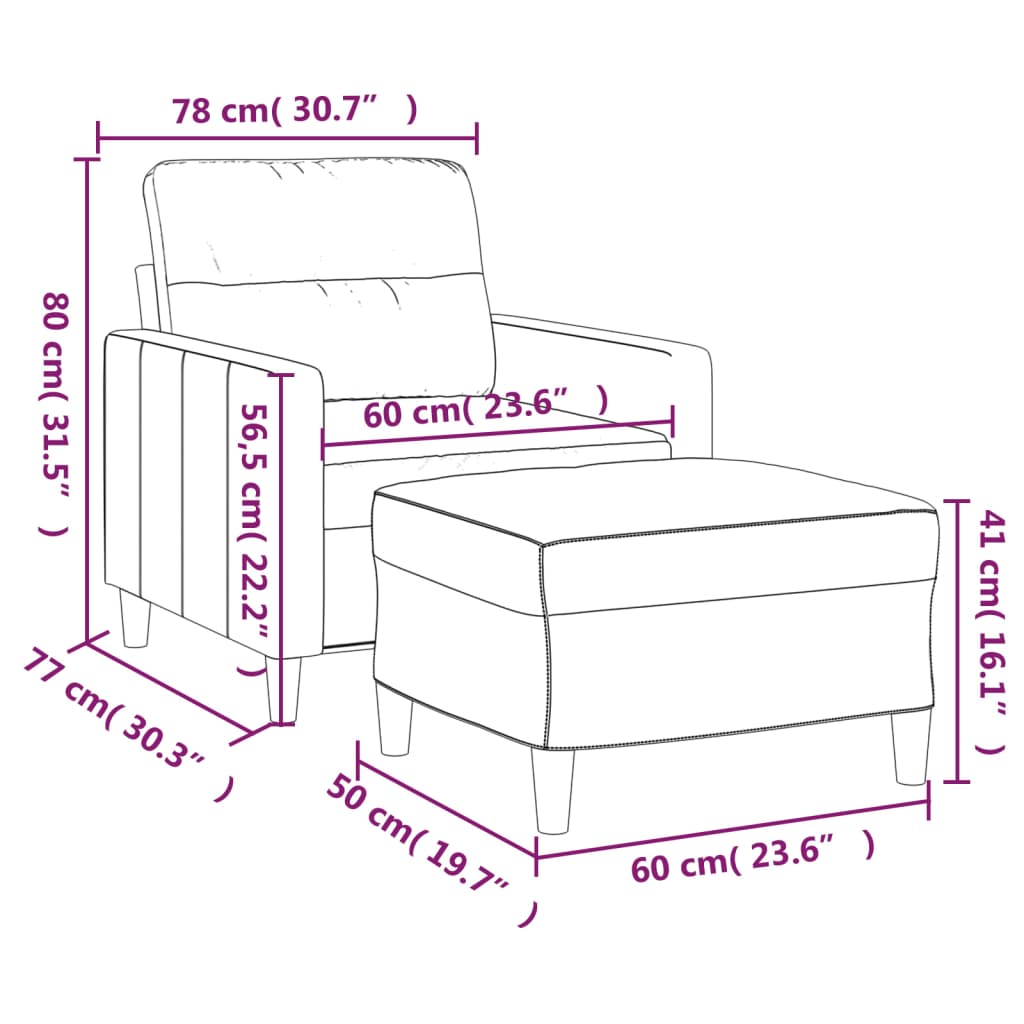 Fauteuil met voetenbank 60 cm stof crèmekleurig