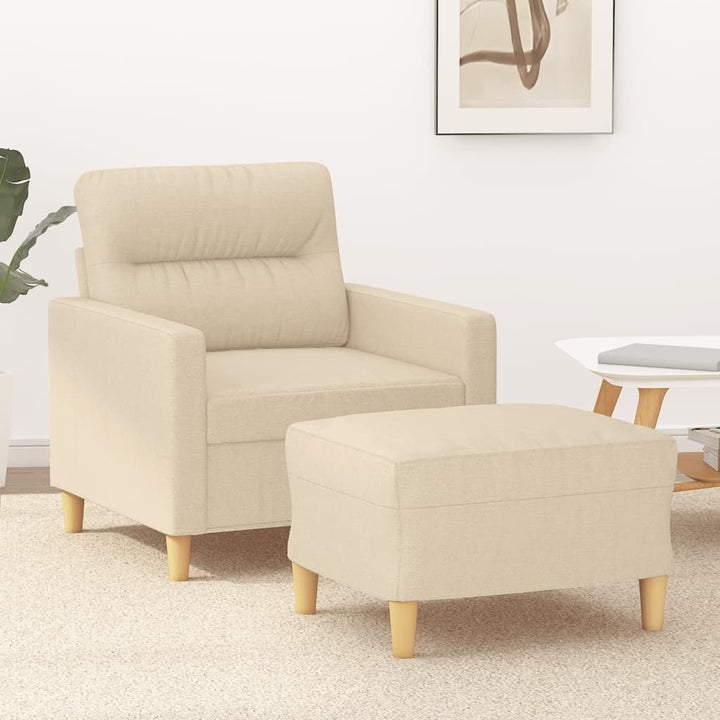 Fauteuil met voetenbank 60 cm stof crèmekleurig