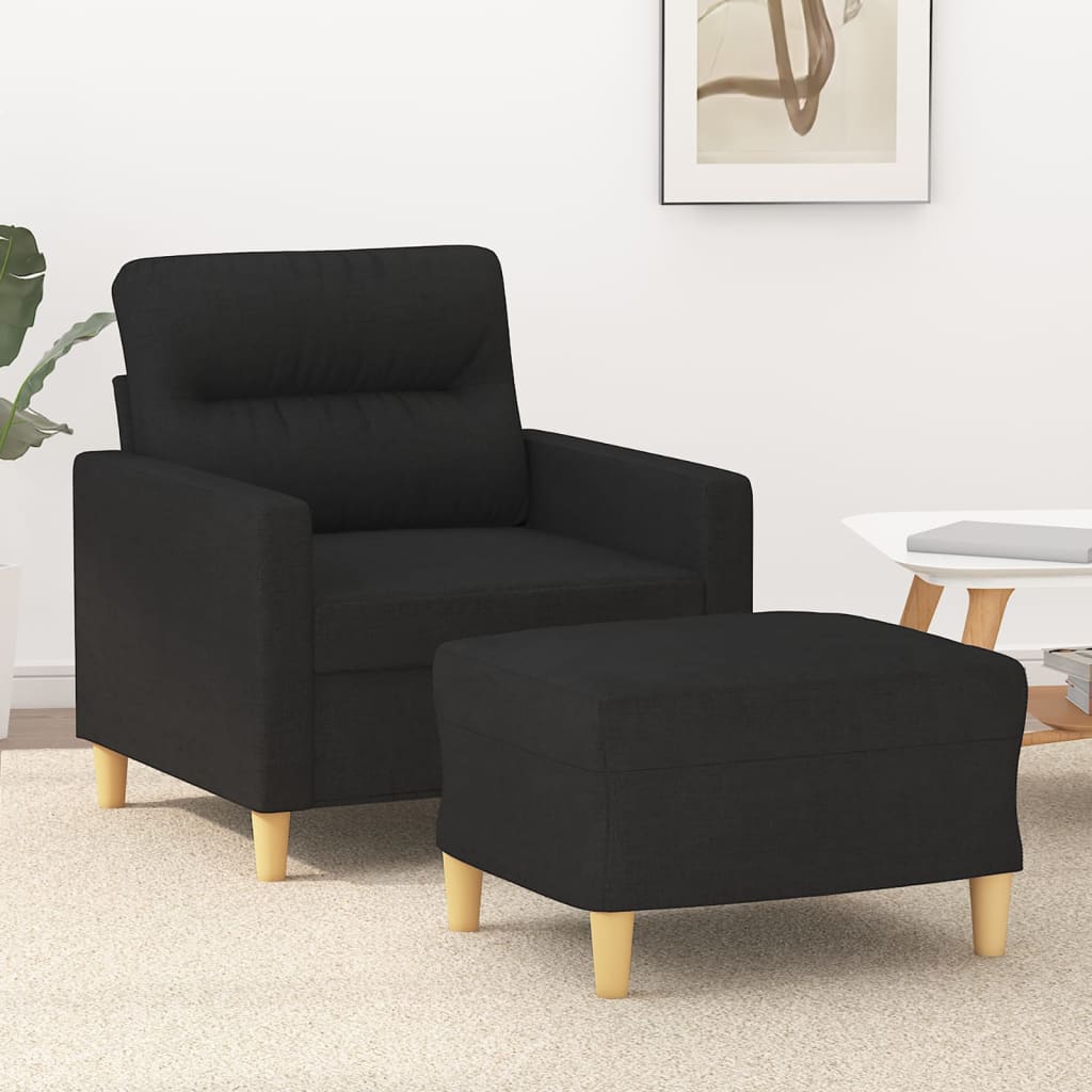 Fauteuil met voetenbank 60 cm stof zwart