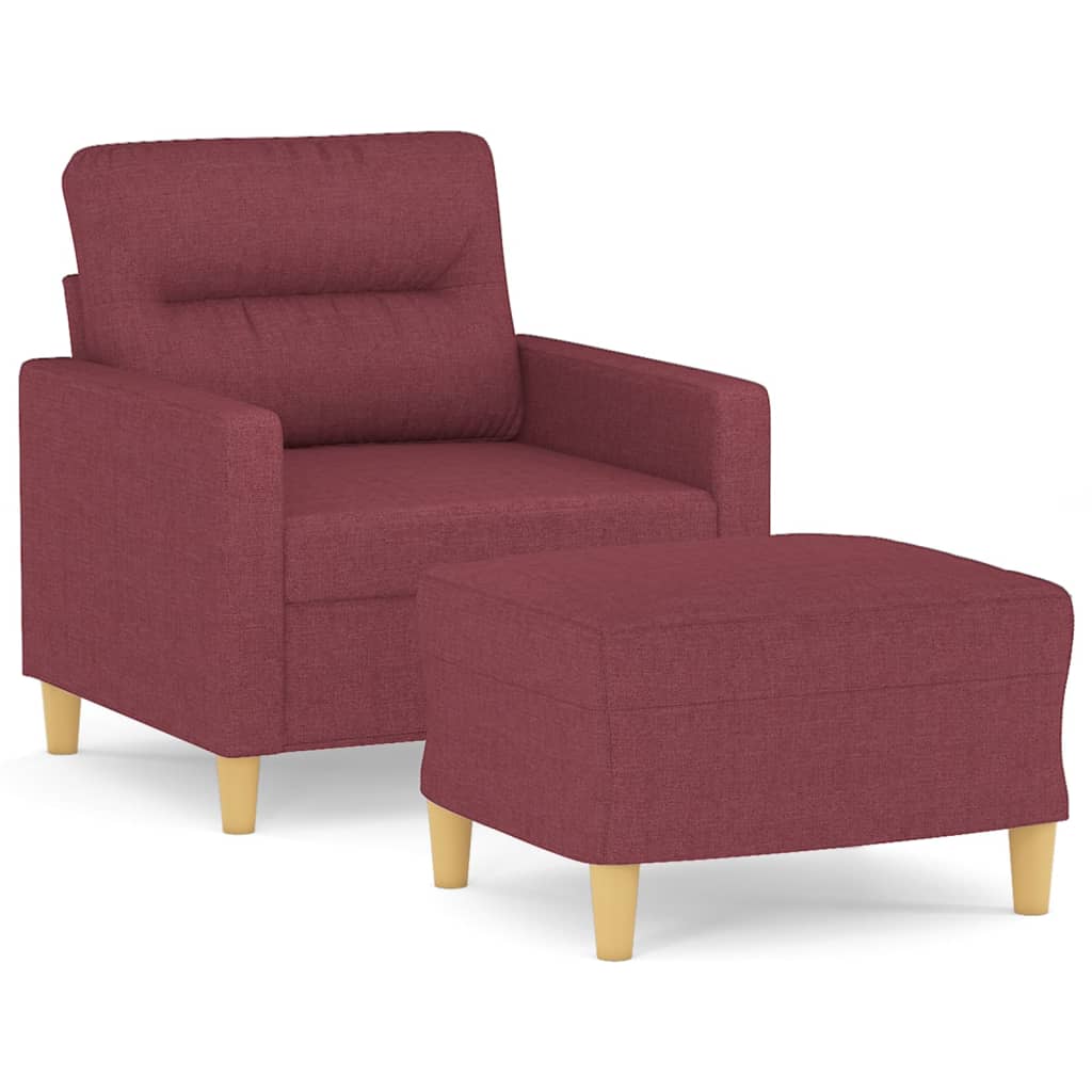 Fauteuil met voetenbank 60 cm stof wijnrood