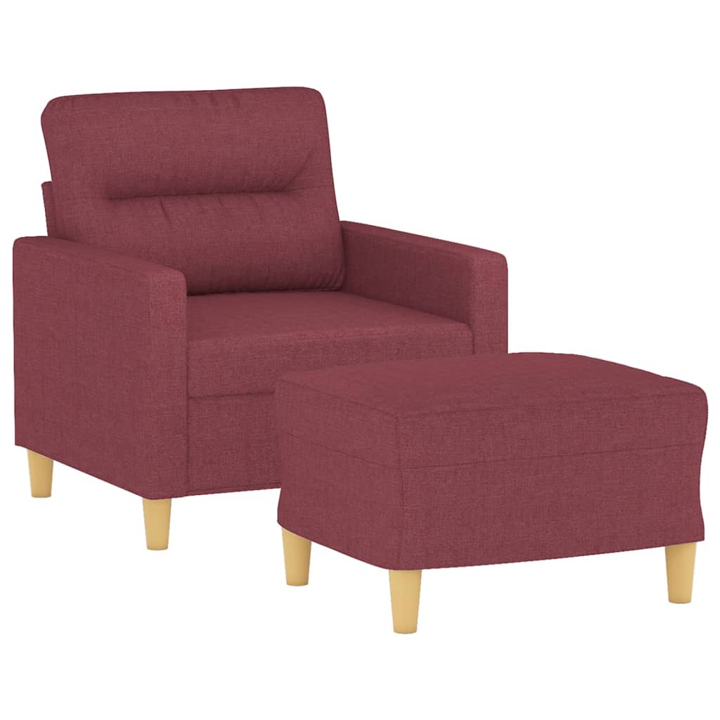 Fauteuil met voetenbank 60 cm stof wijnrood