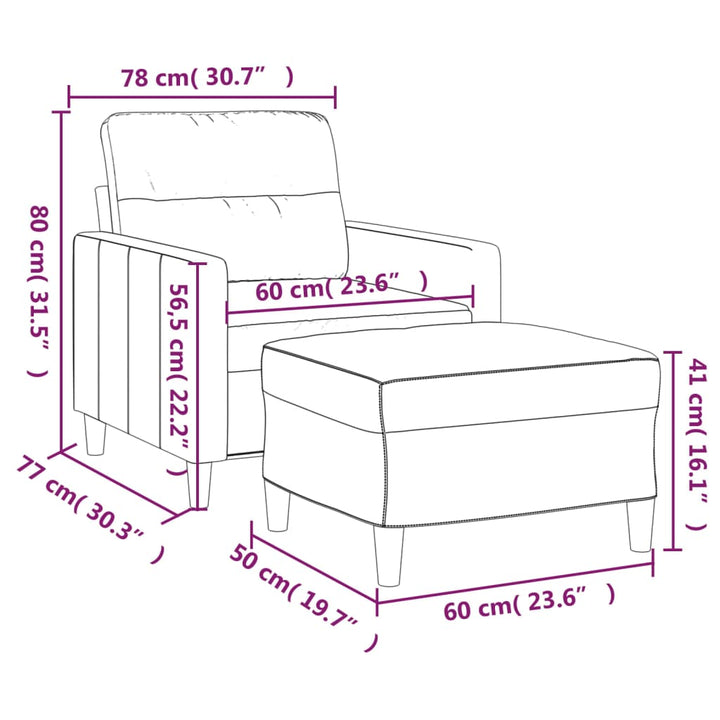 Fauteuil met voetenbank 60 cm stof wijnrood