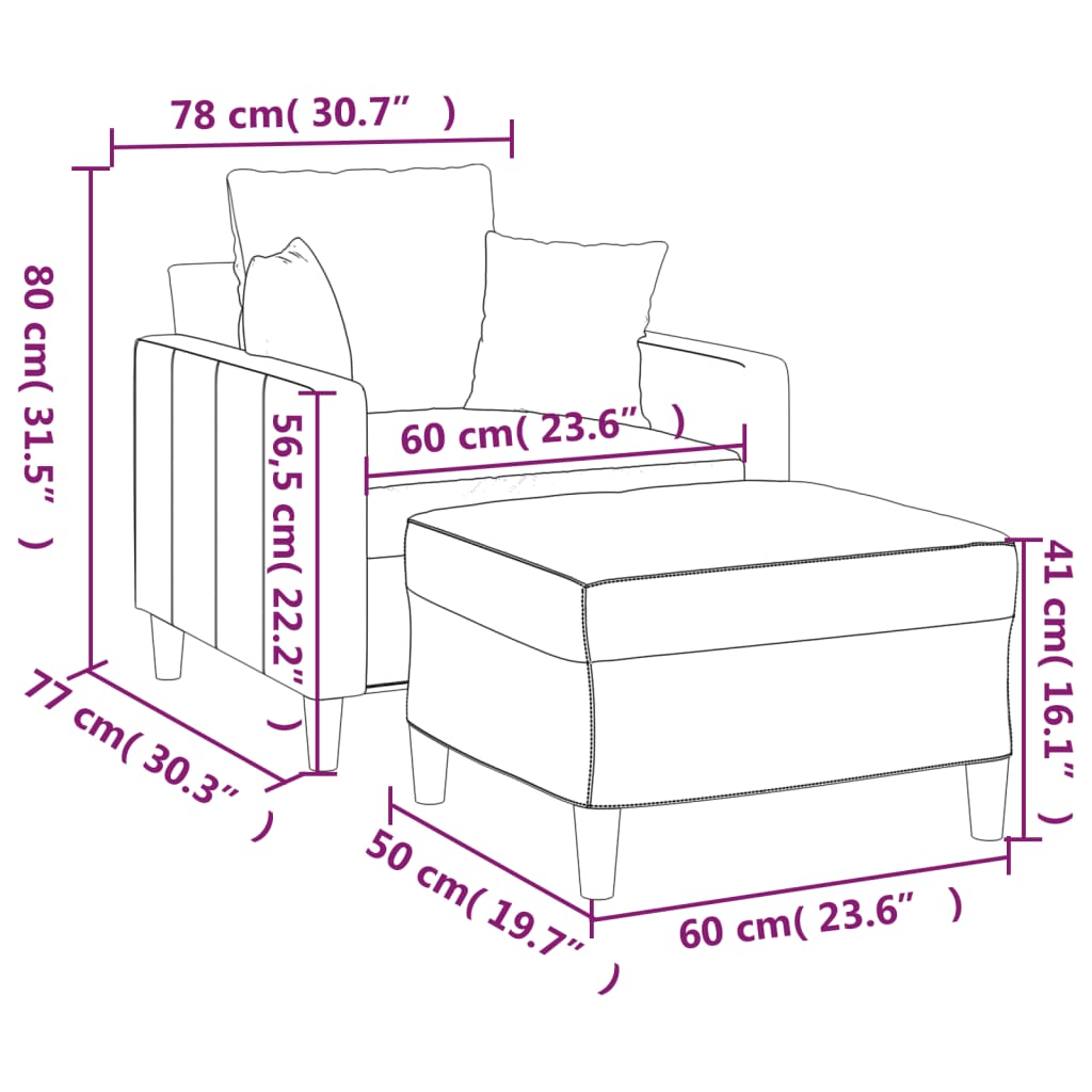 Fauteuil met voetenbank 60 cm fluweel geel