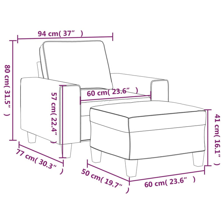 Fauteuil met voetenbank 60 cm stof donkergrijs