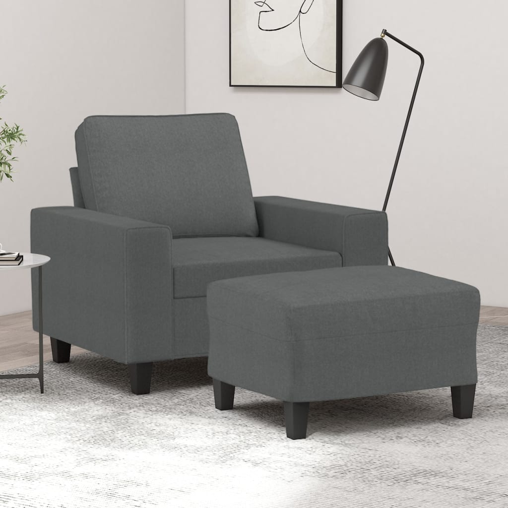 Fauteuil met voetenbank 60 cm stof donkergrijs