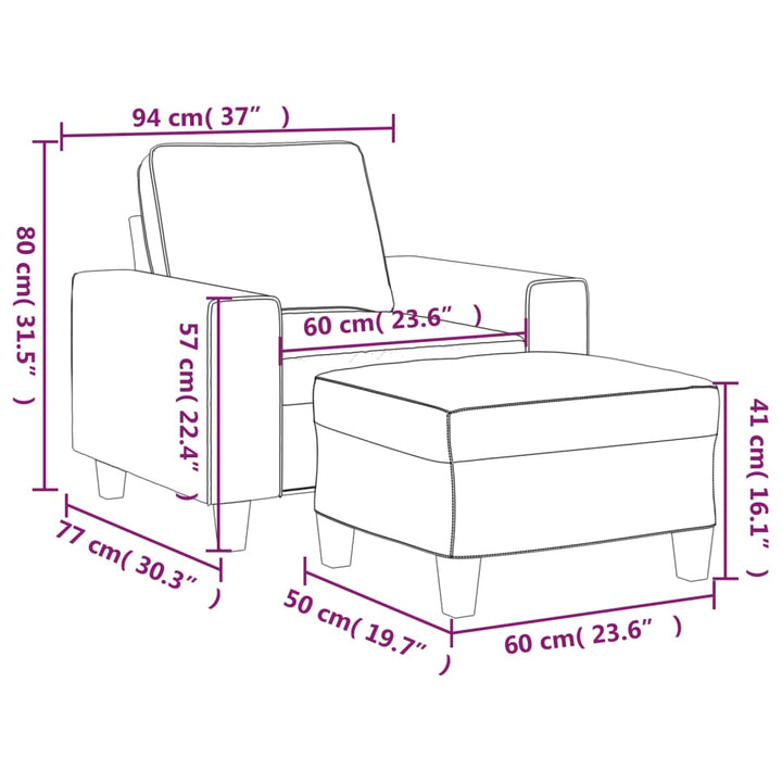 Fauteuil met voetenbank 60 cm stof taupe