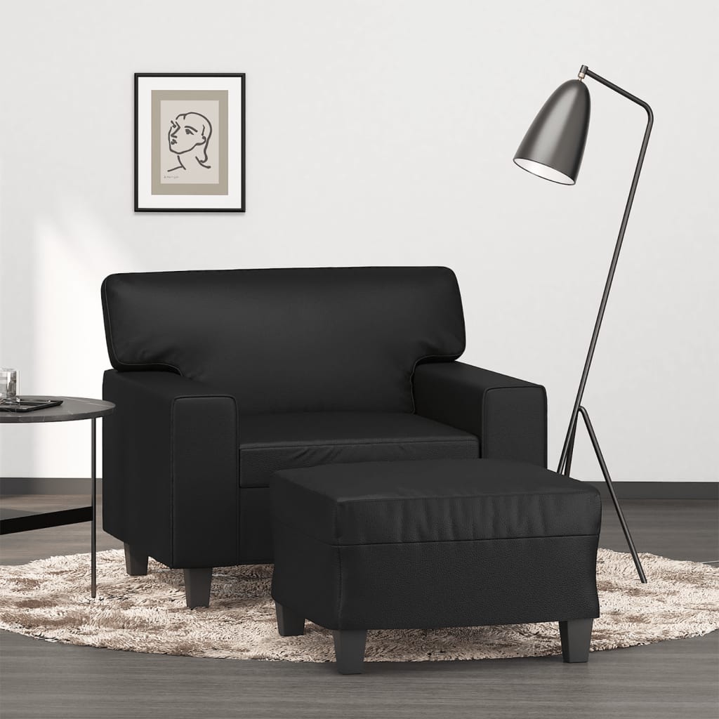 Fauteuil met voetenbank 60 cm kunstleer zwart