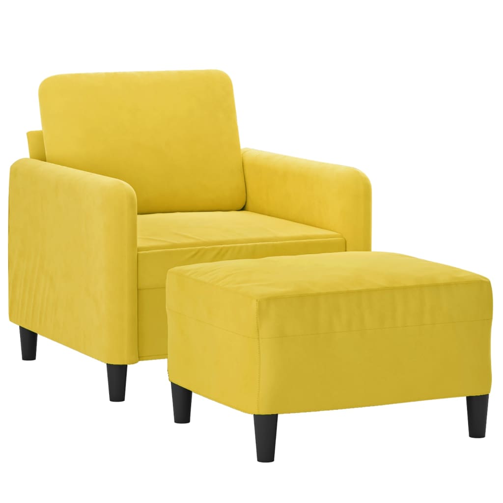 Fauteuil met voetenbank 60 cm fluweel geel