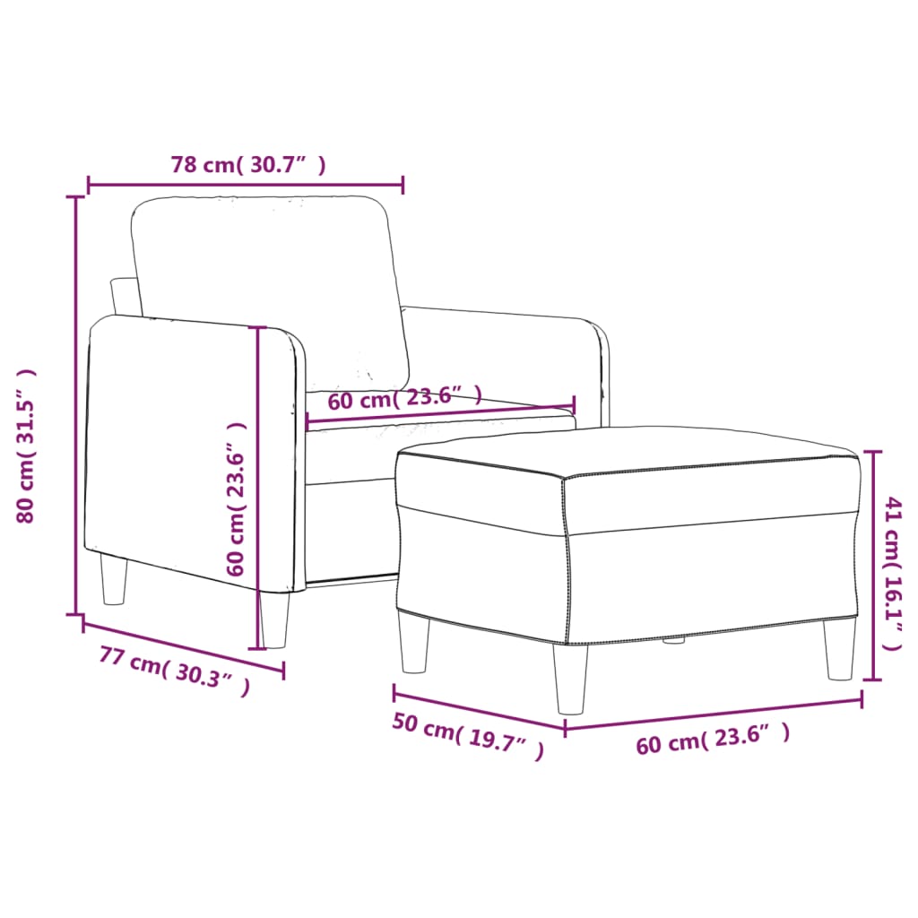 Fauteuil met voetenbank 60 cm fluweel geel