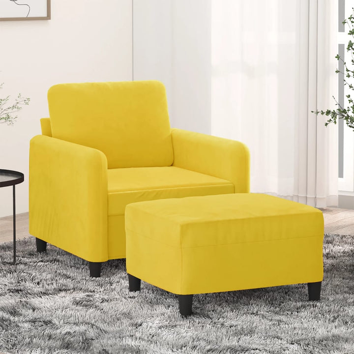 Fauteuil met voetenbank 60 cm fluweel geel