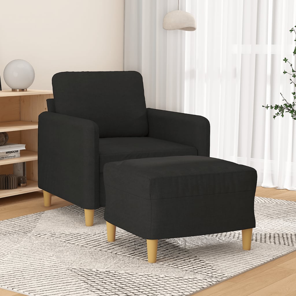 Fauteuil met voetenbank 60 cm stof zwart