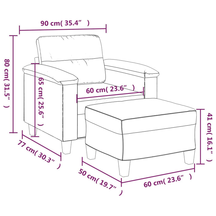 Fauteuil met voetenbank 60 cm kunstleer zwart