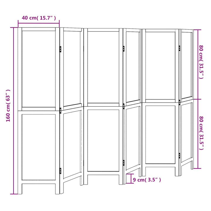 Kamerscherm met 6 panelen massief paulowniahout wit