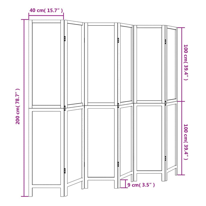 Kamerscherm met 6 panelen massief paulowniahout wit