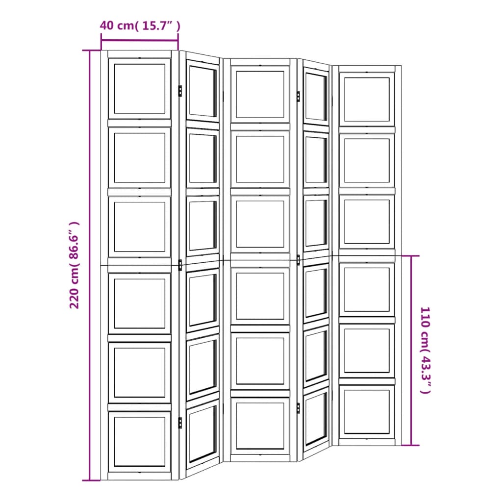 Kamerscherm met 5 panelen massief paulowniahout wit