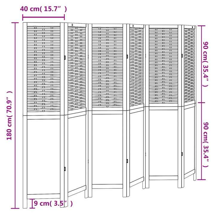 Kamerscherm met 6 panelen massief paulowniahout donkerbruin