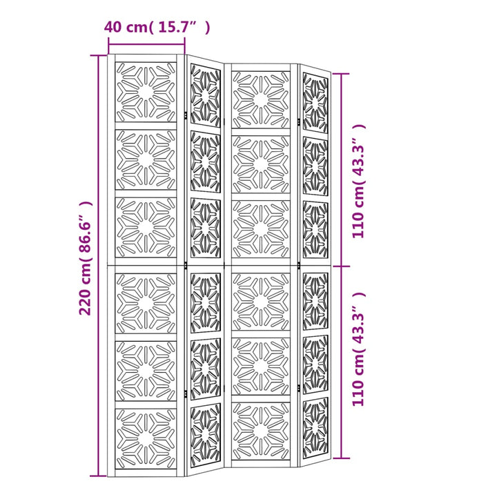 Kamerscherm met 4 panelen massief paulowniahout bruin en zwart