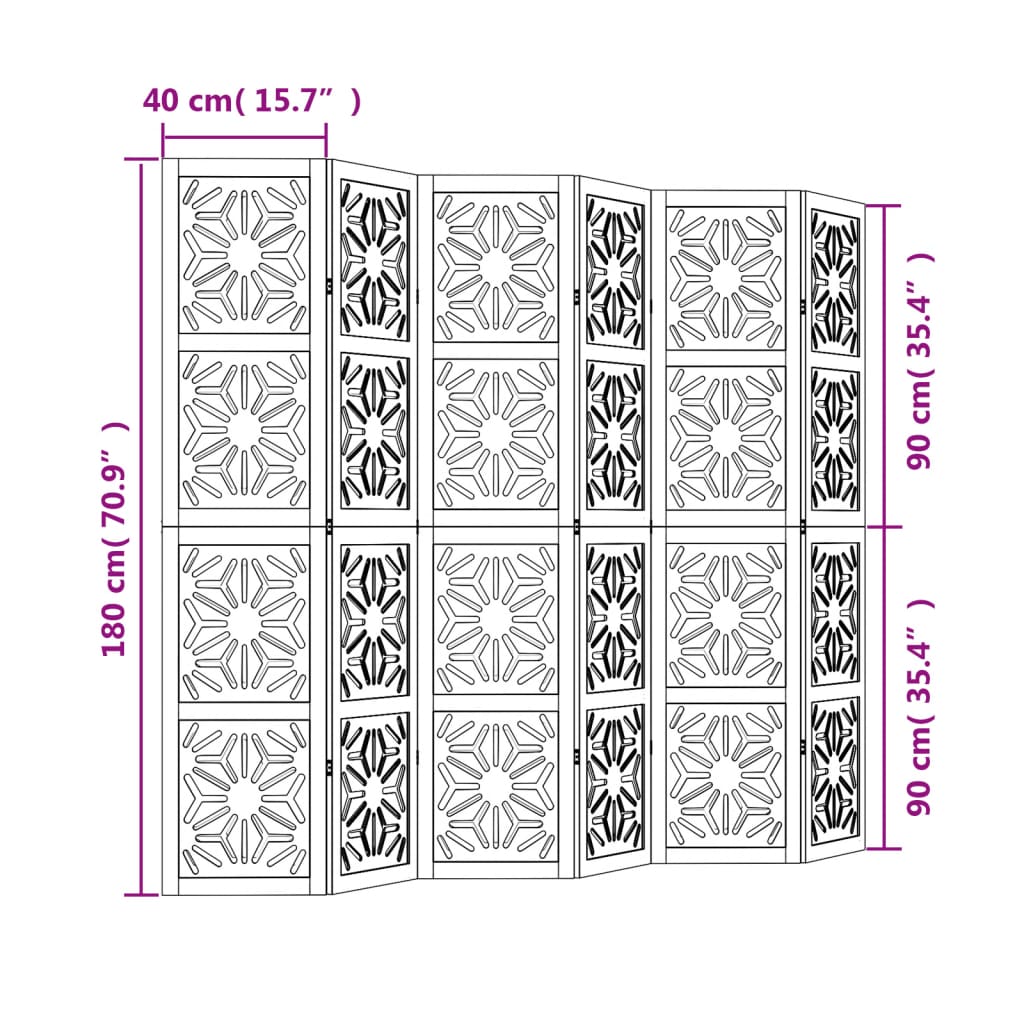 Kamerscherm met 6 panelen massief paulowniahout bruin en zwart