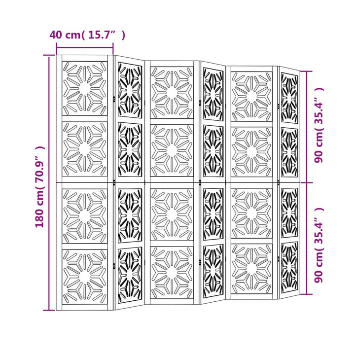 Kamerscherm met 6 panelen massief paulowniahout bruin en zwart