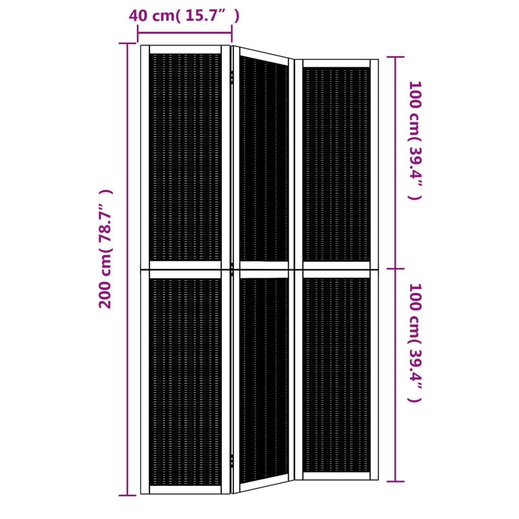 Kamerscherm met 3 panelen massief paulowniahout bruin