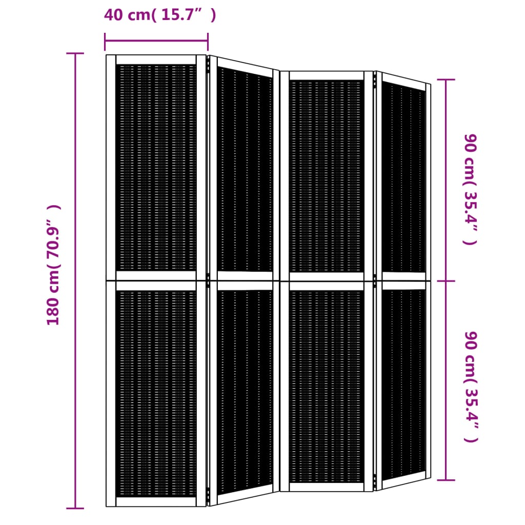 Kamerscherm met 4 panelen massief paulowniahout bruin