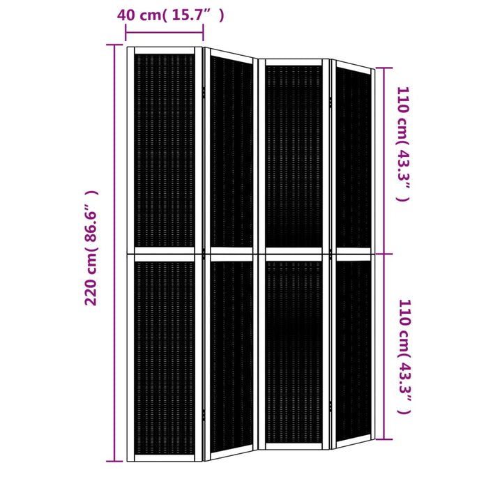 Kamerscherm met 4 panelen massief paulowniahout bruin