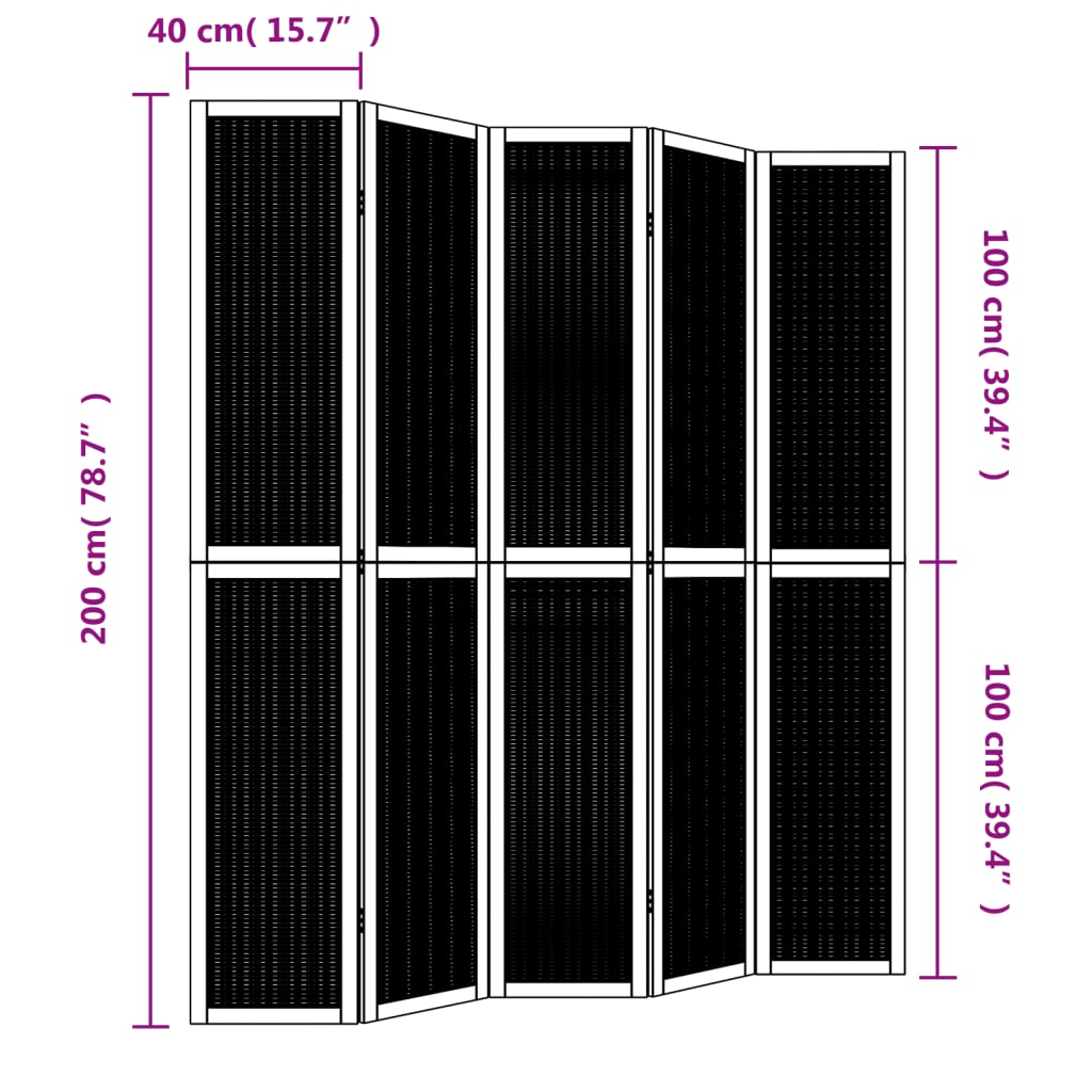 Kamerscherm met 5 panelen massief paulowniahout bruin