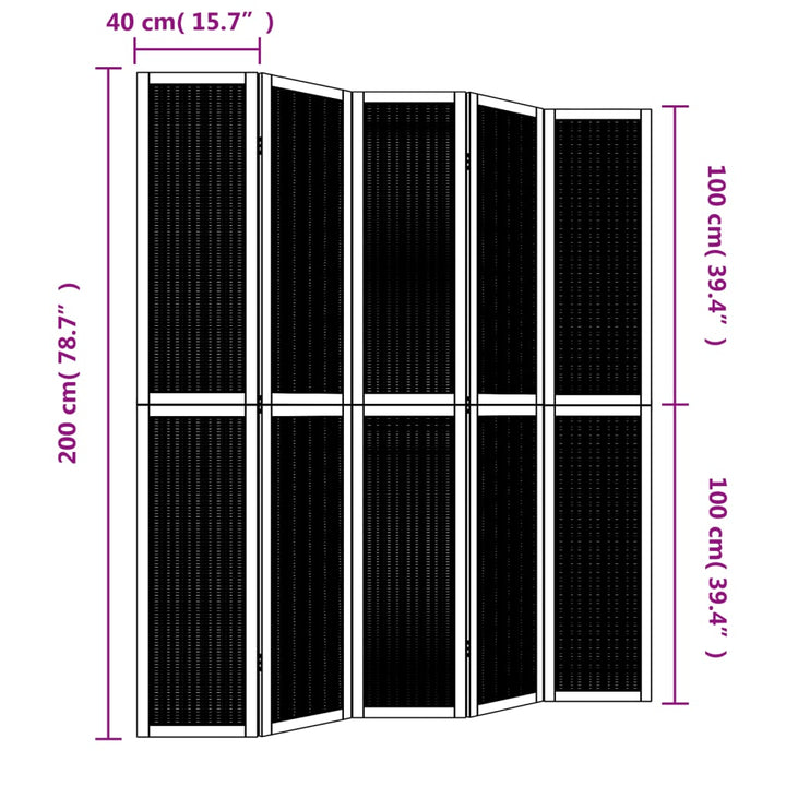 Kamerscherm met 5 panelen massief paulowniahout bruin