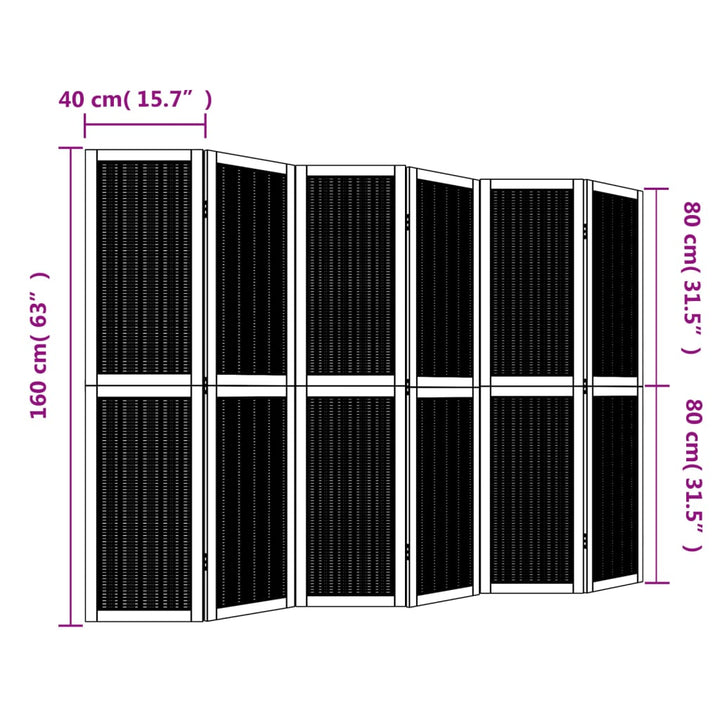 Kamerscherm met 6 panelen massief paulowniahout bruin