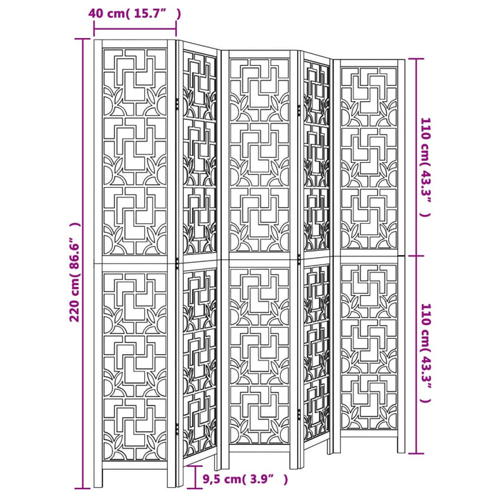 Kamerscherm met 5 panelen massief paulowniahout bruin