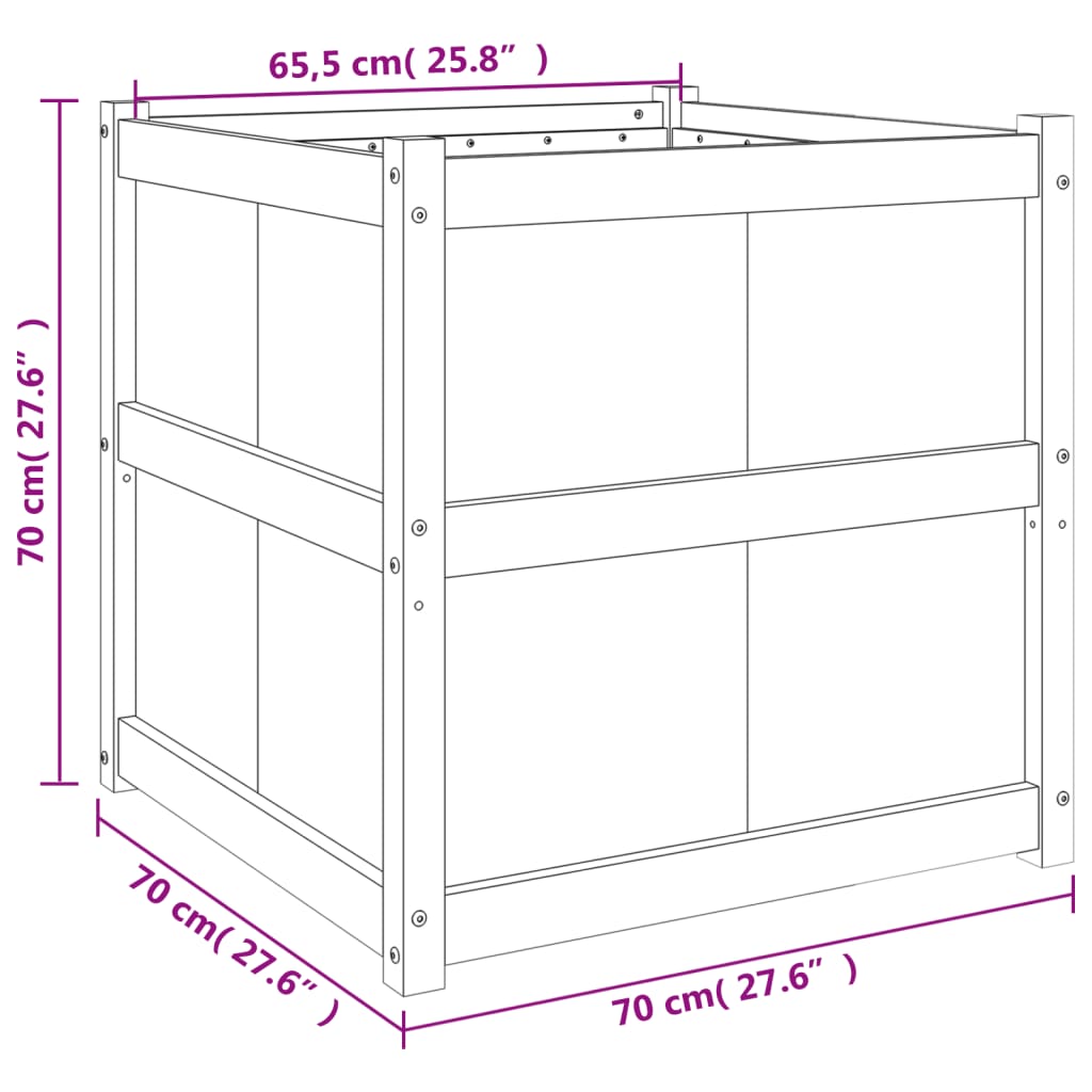 Plantenbak 70x70x70 cm massief grenenhout wit